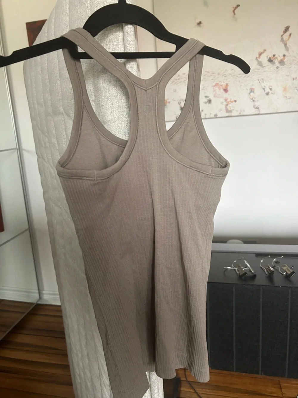 Lulu Ribbed Racerback Tank Top - Taupe - Picture 2 of 3